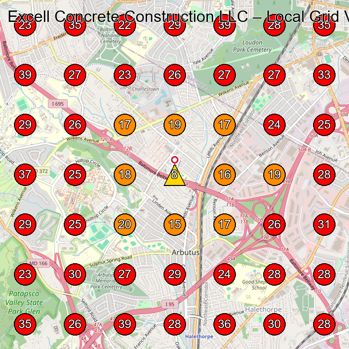 Excell Concrete Construction LLC GeoGrid visibility map for Concrete Contractor in None